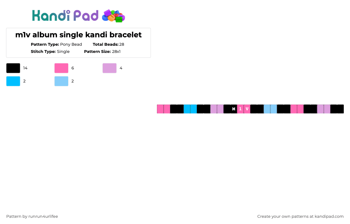 m1v - m1v - m1v -  Album Single Kandi Bracelet - Pony Bead Pattern by runrun4urlifee on Kandi Pad - pink,light blue,m1v,lonegore,made1vvvonder,song album,song,single,kandi