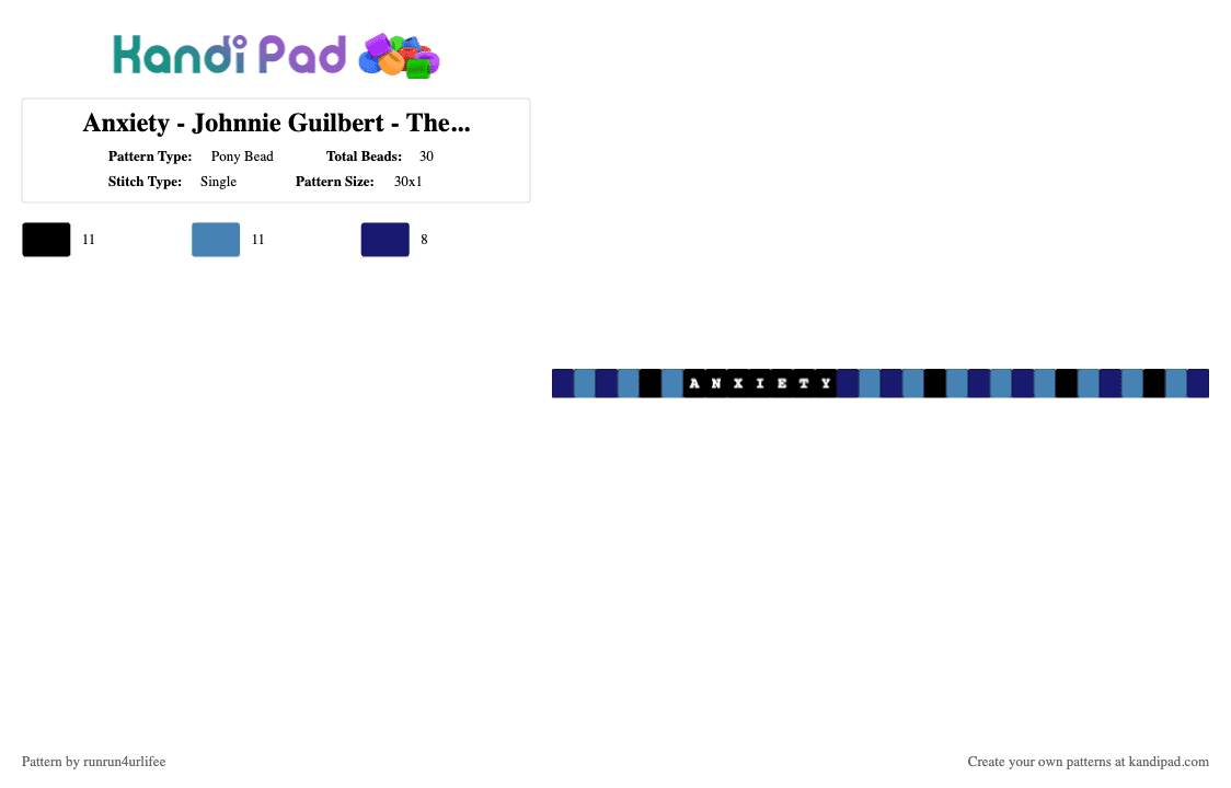 Anxiety - Johnnie Guilbert - The Last Thing I Want Is help - Pony Bead Pattern by runrun4urlifee on Kandi Pad - blue,purple,anxiety,jake webber,johnnie guilbert,jnj,jake and johnnie,the last thing i want is help,music,song