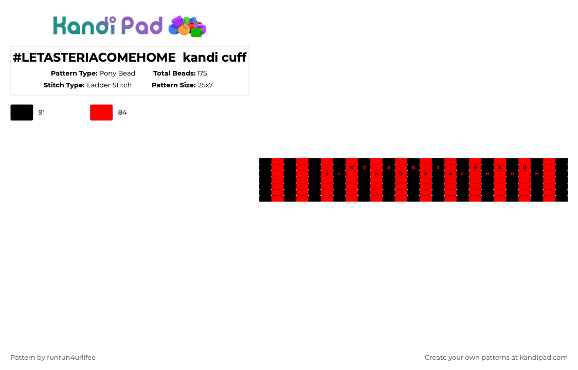 #LETASTERIACOMEHOME  kandi cuff - Pony Bead Pattern by runrun4urlifee on Kandi Pad - red,black,as,anarchist sanctuary,asteria,asteriasdeath,letasteriacomehome,let asteria come home,kets4eki