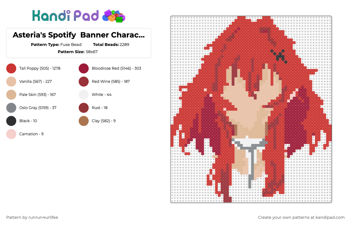 Asteria\'s Spotify  Banner Character - Front - Fuse Bead Pattern by runrun4urlifee on Kandi Pad - red,asteria,as,asteriasdeath,kets4eki,anarchist sanctuary,an4rch,anarchy,music