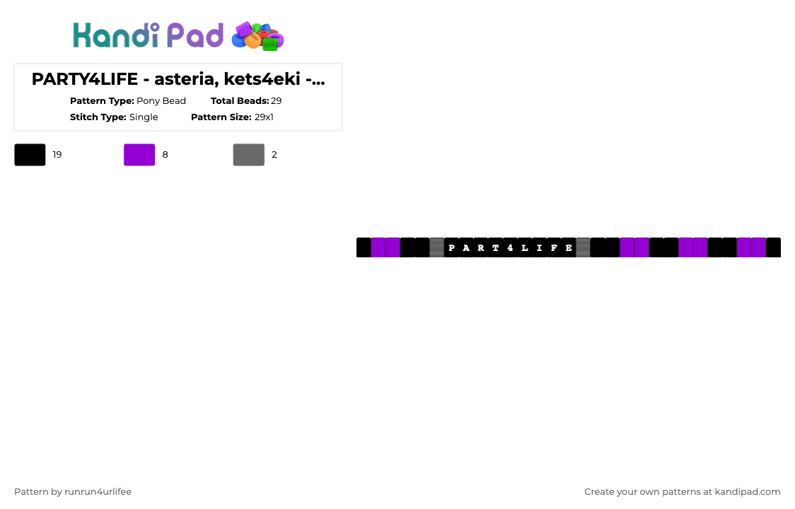 PARTY4LIFE - asteria, kets4eki -  PARTY4LIFE album matching 2 - Pony Bead Pattern by runrun4urlifee on Kandi Pad - black,purple,as,asteriasdeath,anarchist sanctuary,song,song album,party4life,kets4eki,asteria