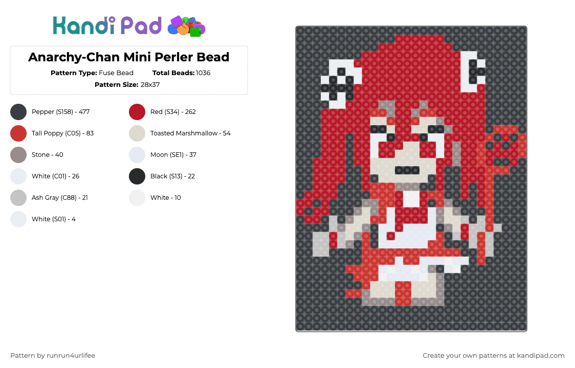 Anarchy-Chan Mini Perler Bead - Fuse Bead Pattern by runrun4urlifee on Kandi Pad - red,anarchy,anarchy chan,jun inagawa,magical destoyers,magical mad,mahou shoujo,god save the odaktu,anime