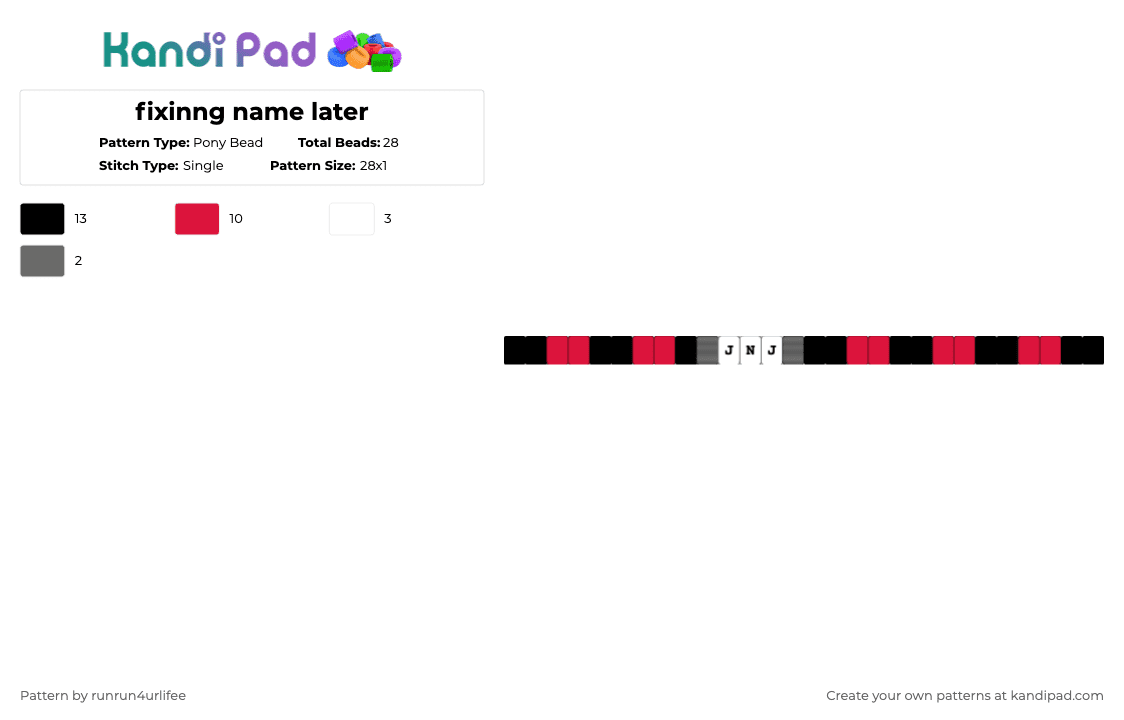 Jake n Johnnie Month single kandi bracelet matching 1 - Pony Bead Pattern by runrun4urlifee on Kandi Pad - red,jnj,johnnie,jake,jake webber,johnnie guilbert,no name,lesbian latinas,latinas