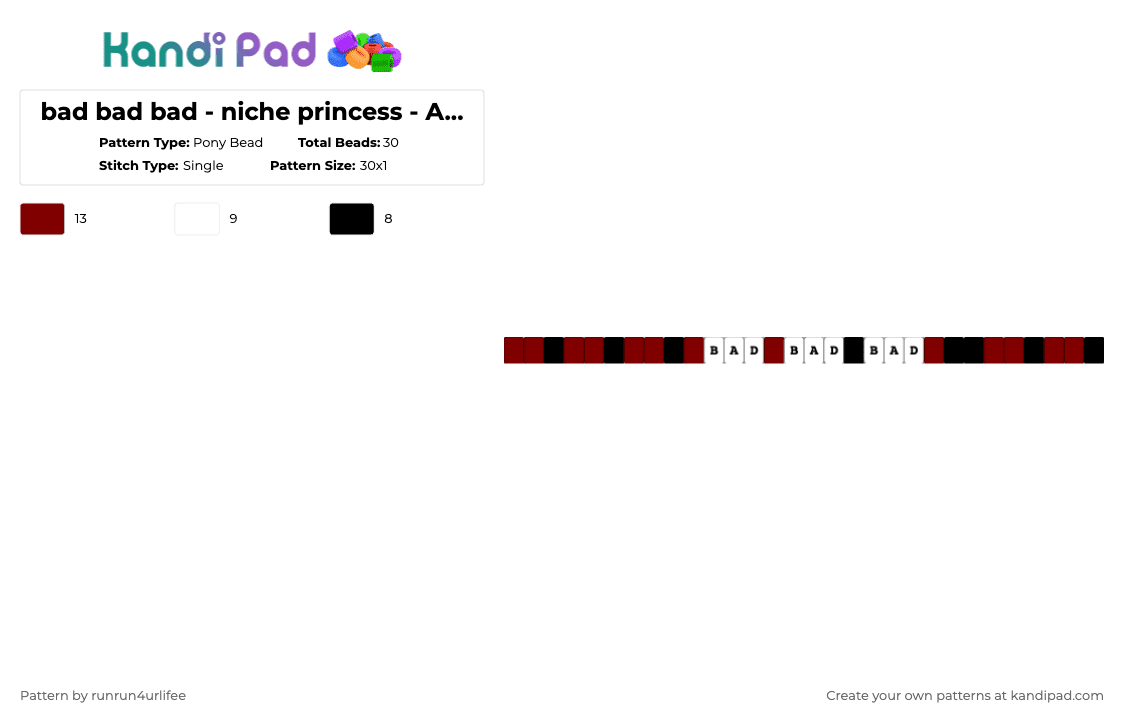 bad bad bad - asteria [an4rch]. [Ft. 99.lytra] -  niche princess - Album - Single Kandi Bracelet - Pony Bead Pattern by runrun4urlifee on Kandi Pad - brown,white,niche princess,asteria,asteriasdeath,as,kets4eki,anarchist sanctuary,music,an4rch