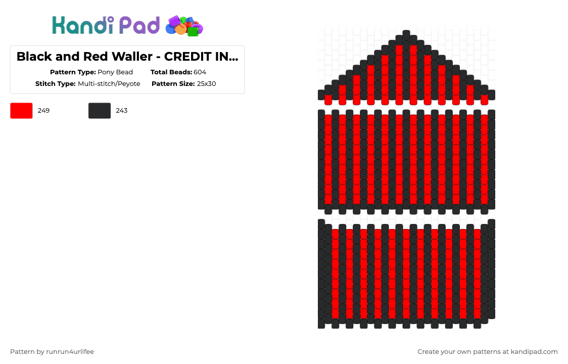 REMIXED PATTERN -  Black and Red Wallet - CREDIT IN DESCRIPTION - - Pony Bead Pattern by runrun4urlifee on Kandi Pad - black,red,wallet,kandi,pattern