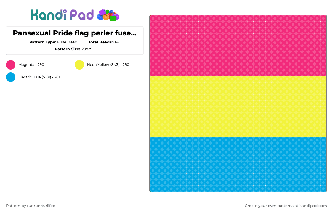 Pansexual Pride flag perler fuse bead pattern - Fuse Bead Pattern by runrun4urlifee on Kandi Pad - pink,yellow,pan,pansexual,flag,lgbtqia,lgbtq,fuse bead,perler,pride