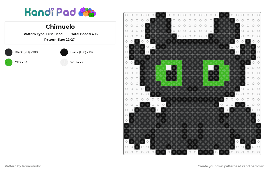 Chimuelo - Fuse Bead Pattern by fernandinho on Kandi Pad - toothless,how to train your dragon,cute,character,chimuelo,dragon,animal,movie,cartoon,black,green