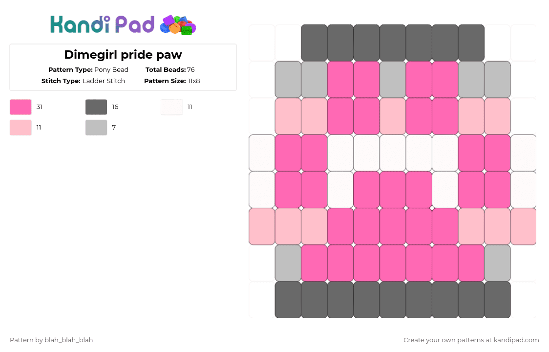 Demi girl pride paw - Pony Bead Pattern by blah_blah_blah on Kandi Pad - pink,ladder stitch,pride