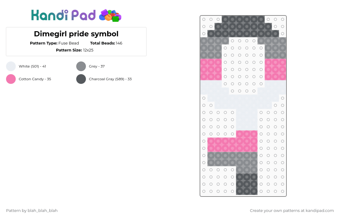 Demi girl pride symbol - Fuse Bead Pattern by blah_blah_blah on Kandi Pad - gray,pink,pride,demigirl
