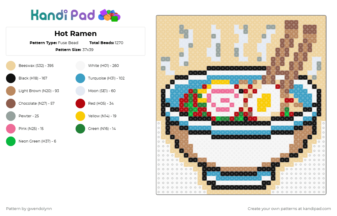 Hot Ramen - Fuse Bead Pattern by gwendolynn on Kandi Pad - tan,beige,light blue