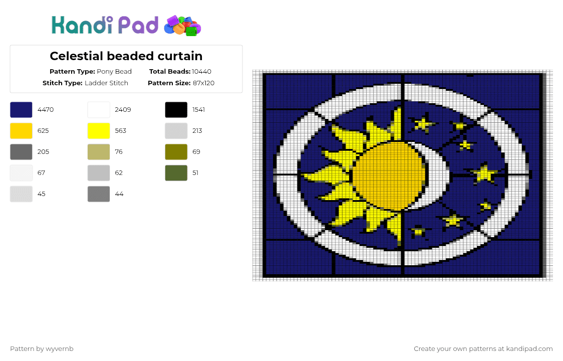 Celestial beaded curtain - Pony Bead Pattern by wyvernb on Kandi Pad - purple, yellow