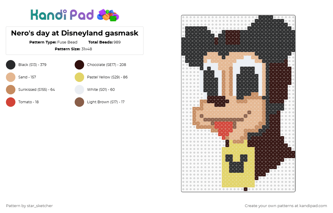 Nero\'s day at Disneyland gasmask - Fuse Bead Pattern by star_sketcher on Kandi Pad - beige,brown
