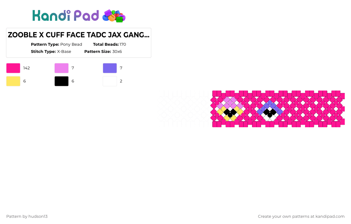ZOOBLE X CUFF FACE TADC JAX GANGLE POMNI ABSTRAGETY  CIRCUS EYES ACCURATE - Pony Bead Pattern by hudson13 on Kandi Pad - pink