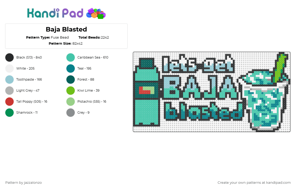Baja Blasted - Fuse Bead Pattern by jazzalonzo on Kandi Pad - teal