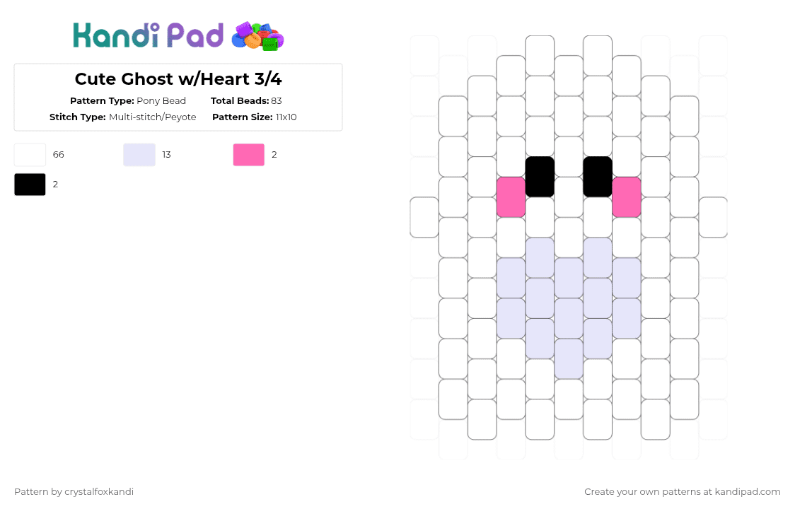 Cute Ghost w/Heart 3/4 - Pony Bead Pattern by crystalfoxkandi on Kandi Pad - white,halloween,ghost,cute,heart