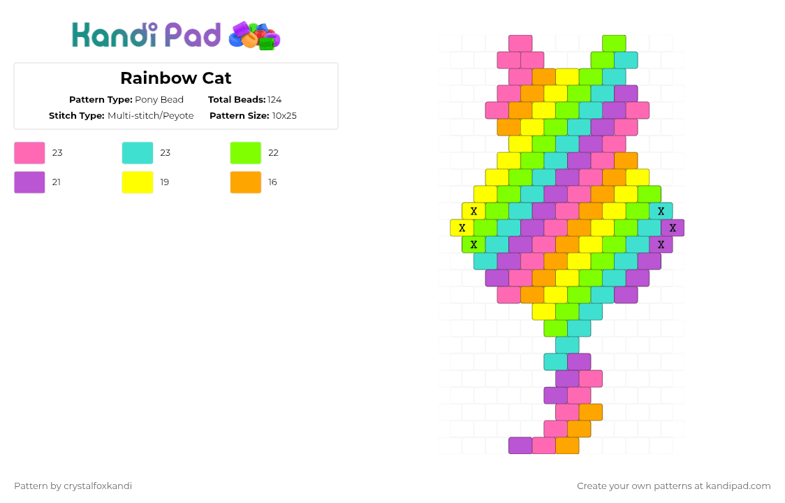 Rainbow Cat - Pony Bead Pattern by crystalfoxkandi on Kandi Pad - cat,neon,diagonal,stripes,silhouette,animal,colorful,pink,light blue,cotdbrightness,rainbow,halloween