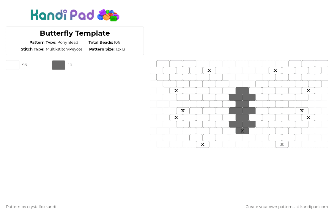 Butterfly Template - Pony Bead Pattern by crystalfoxkandi on Kandi Pad - white