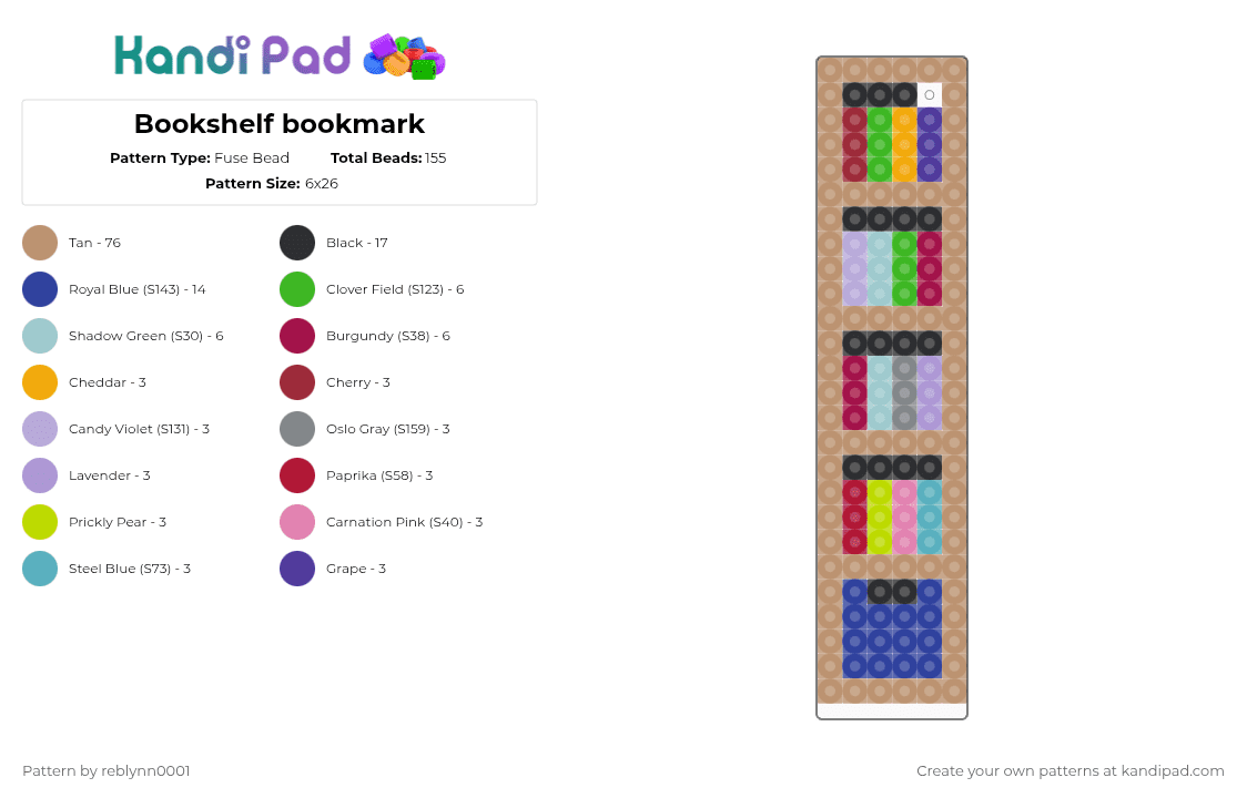Bookshelf bookmark - Fuse Bead Pattern by reblynn0001 on Kandi Pad - beige,pink,purple