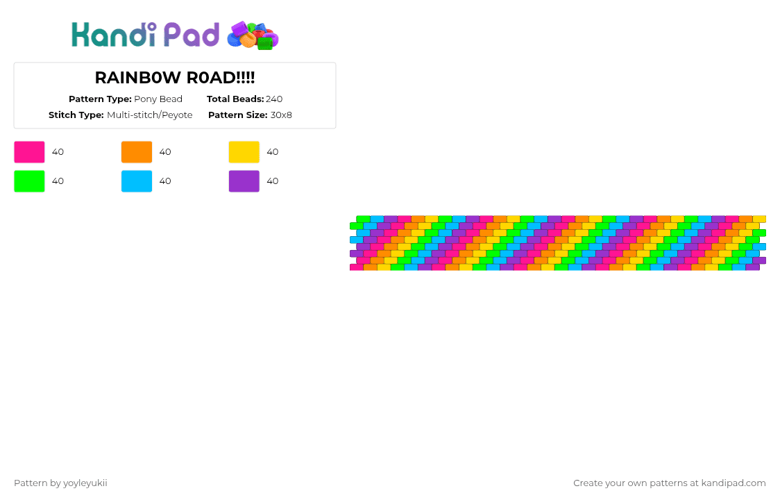 RAINB0W R0AD!!!! - Pony Bead Pattern by yoyleyukii on Kandi Pad - orange,green,purple,colorful