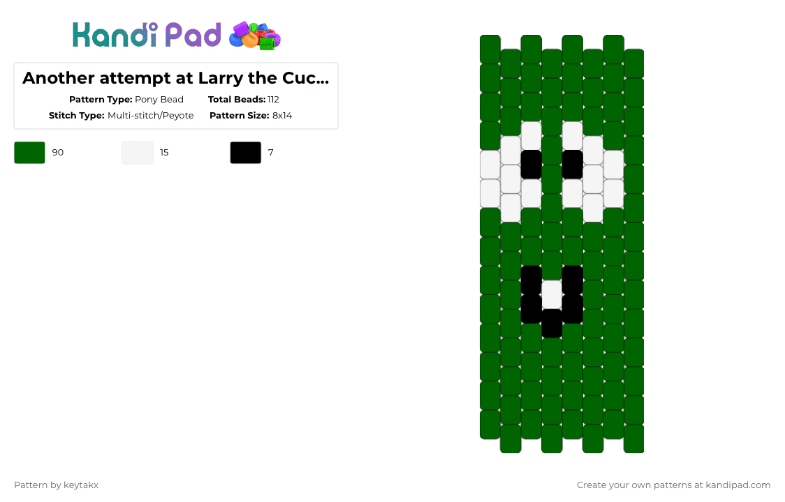 Another attempt at Larry the Cucumber - Pony Bead Pattern by keytakx on Kandi Pad - green,veggietales,cucumber,veggies,cartoon,character,cartooncharacter,food,cute