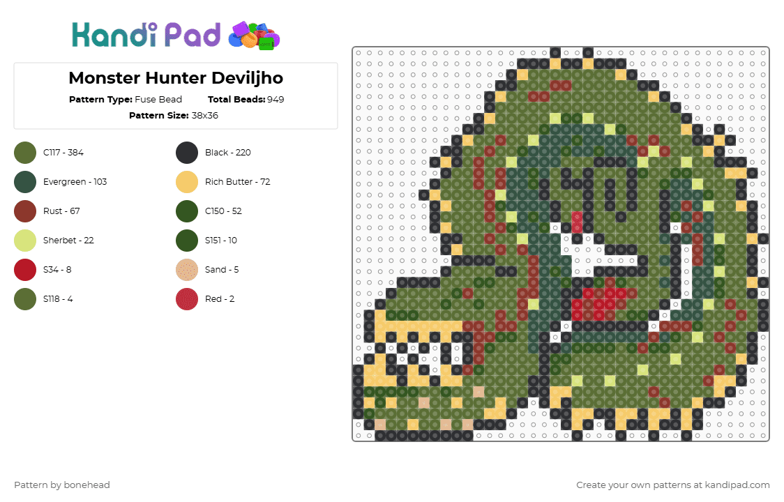 Monster Hunter Deviljho Icon - Fuse Bead Pattern by bonehead on Kandi Pad - gold,monster hunter,monsterhunter,deviljho,monster hunter world,monsterhunterworld