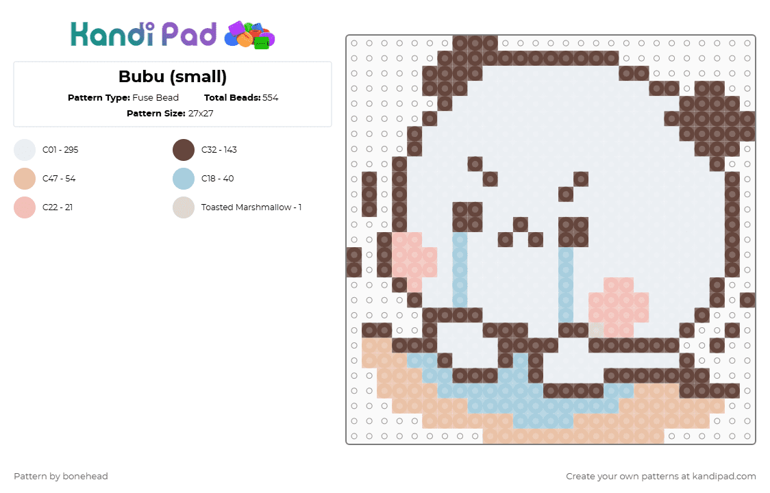 Bubu (small) - Fuse Bead Pattern by bonehead on Kandi Pad - brown, bubu and dudu, white