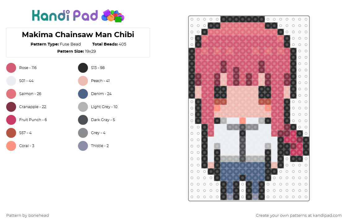 Makima Chainsaw Man Chibi - Fuse Bead Pattern by bonehead on Kandi Pad - red,beige,makima,chainsawman
