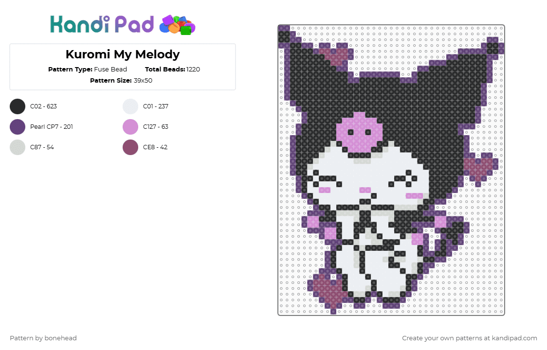Kuromi My Melody - Fuse Bead Pattern by bonehead on Kandi Pad - pink,purple,kuromi,hello kitty,sanrio,my melody,hellokitty,mymelody