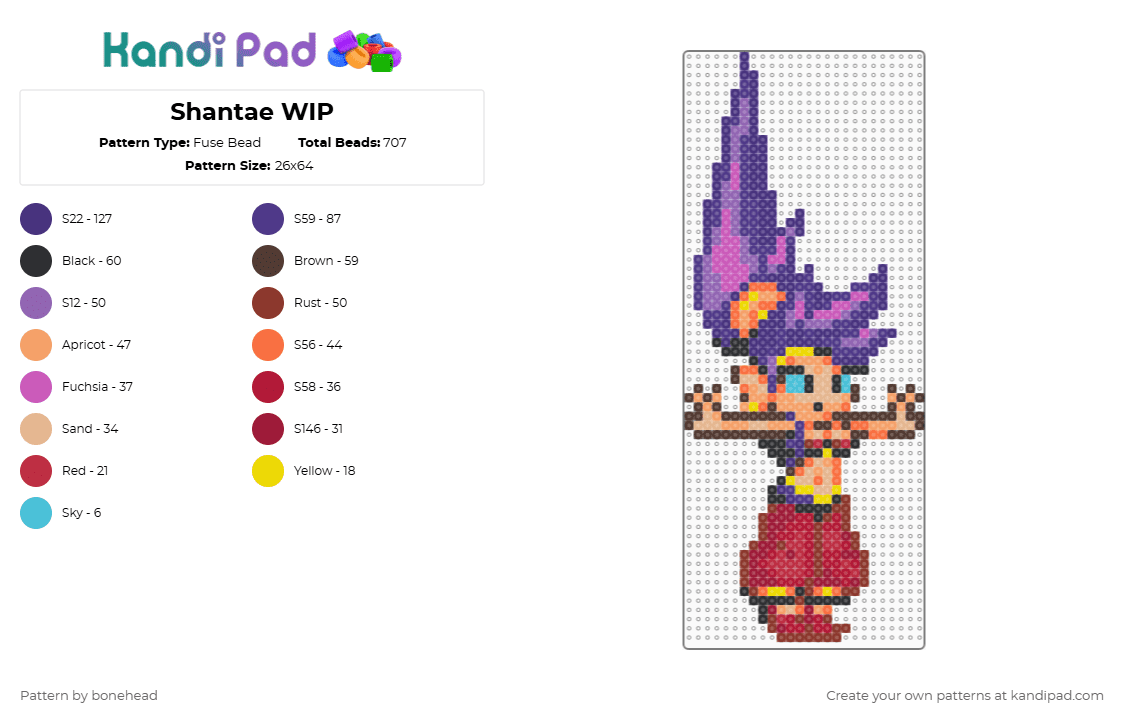 Shantae WIP - Fuse Bead Pattern by bonehead on Kandi Pad - 