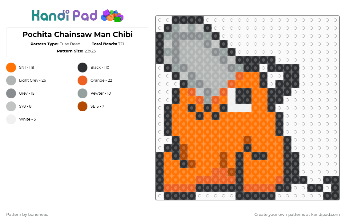 Pochita Chainsaw Man Chibi - Fuse Bead Pattern by bonehead on Kandi Pad - orange,chainsawman,chainsaw,man,pochita,chibi