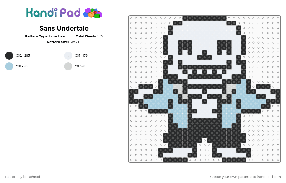 Sans Undertale - Fuse Bead Pattern by bonehead on Kandi Pad - white,light blue,sans,undertale