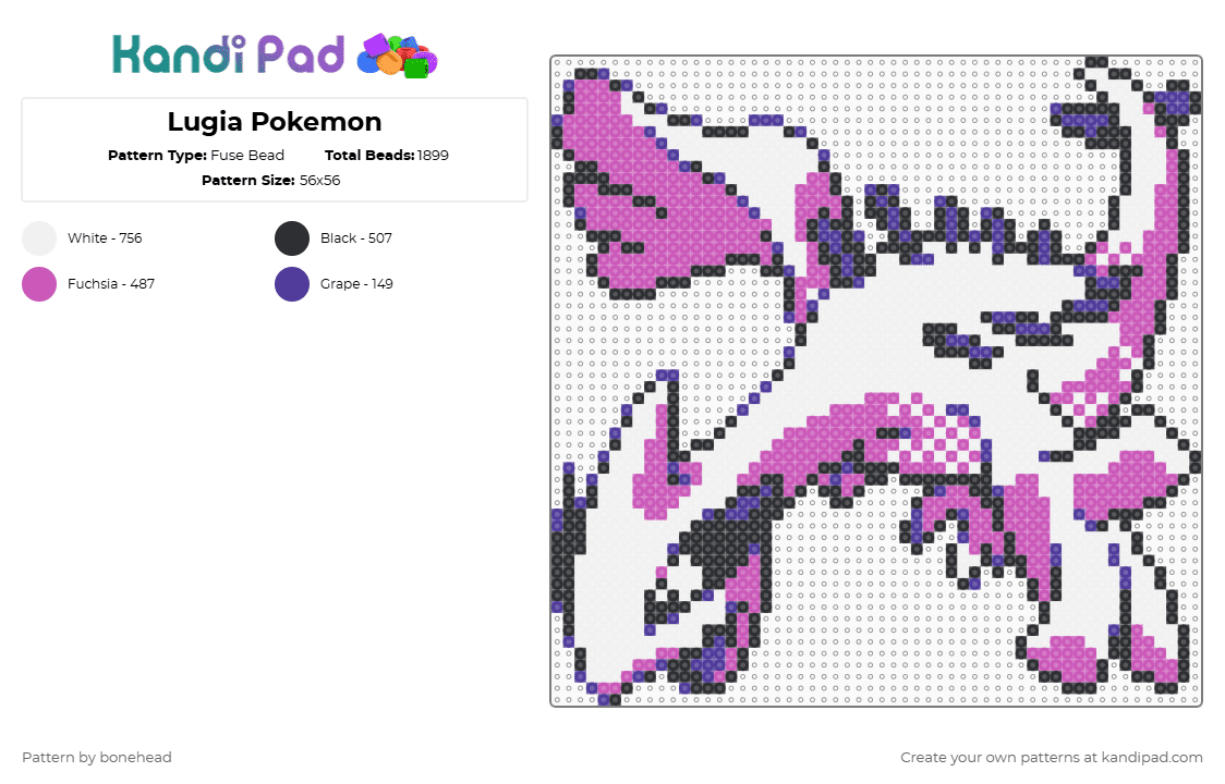 Lugia Pokemon - Fuse Bead Pattern by bonehead on Kandi Pad - pink,latios,pokemon,retro