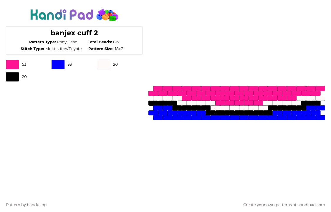banjex cuff 2 - Pony Bead Pattern by foolinlings on Kandi Pad - pink, purple