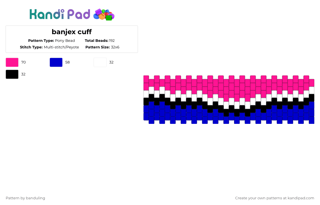 banjex cuff - Pony Bead Pattern by foolinlings on Kandi Pad - pink,purple