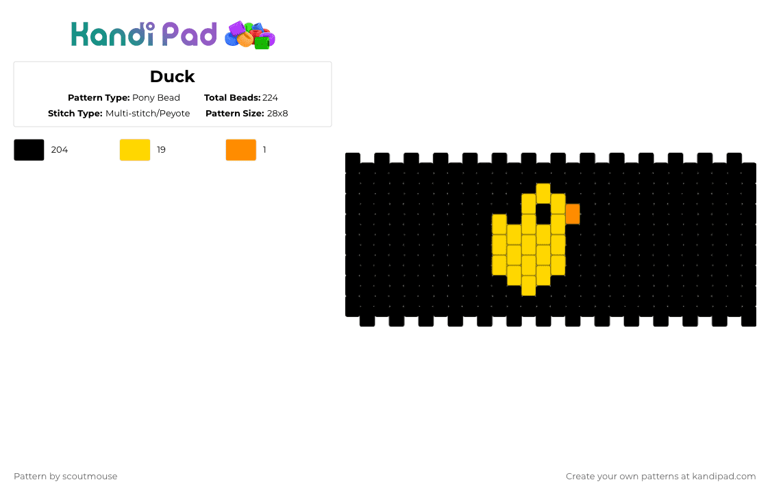 Duck - Pony Bead Pattern by deleted_user_756139 on Kandi Pad - black,yellow