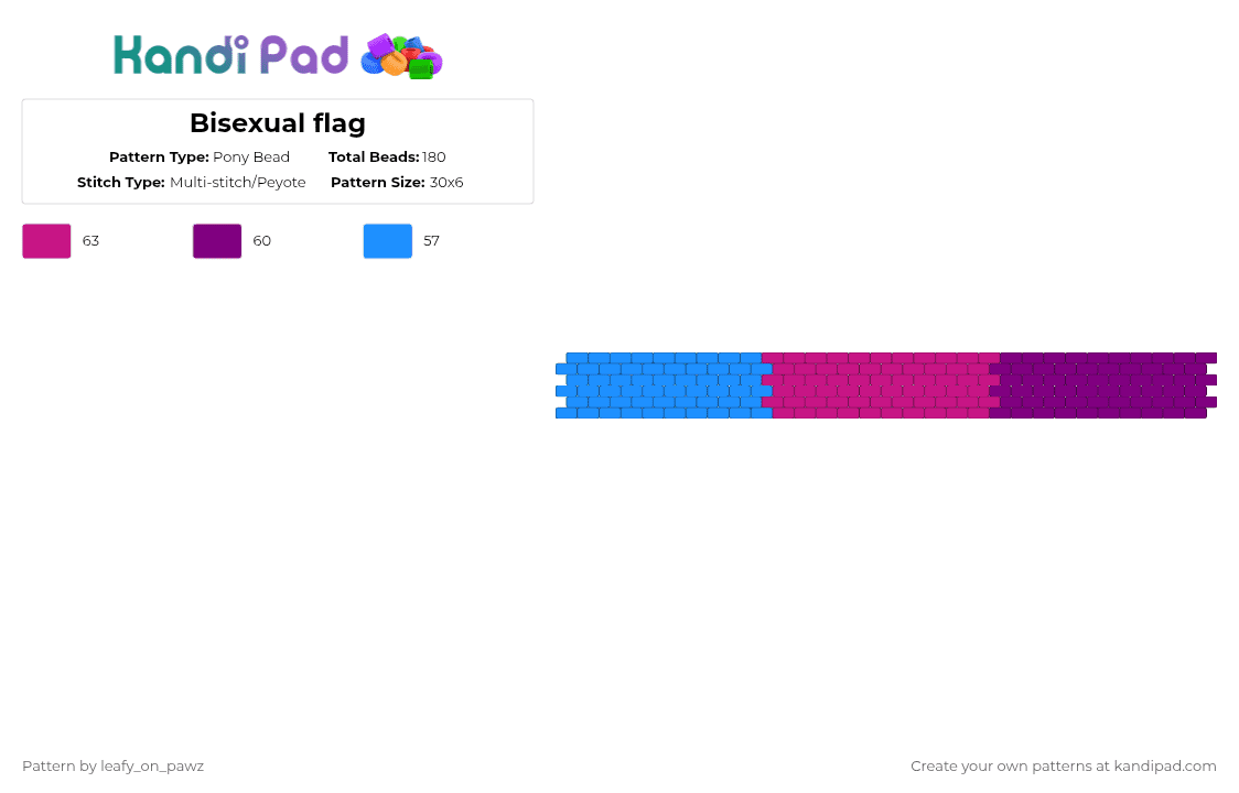 Bisexual flag - Pony Bead Pattern by leafy_on_pawz on Kandi Pad - light blue,pink
