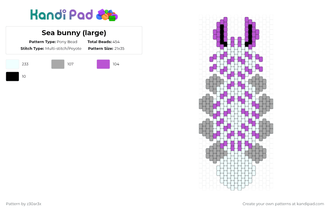Sea bunny (large) - Pony Bead Pattern by deleted_user_549124 on Kandi Pad - pink,beige,sea bunny,roblox,pressure,bunny