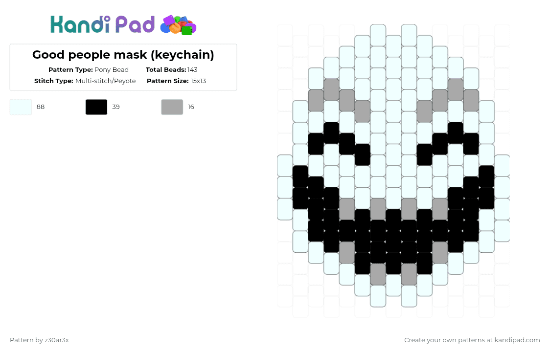 Good people mask (keychain) - Pony Bead Pattern by deleted_user_549124 on Kandi Pad - white,good people,pressure,roblox