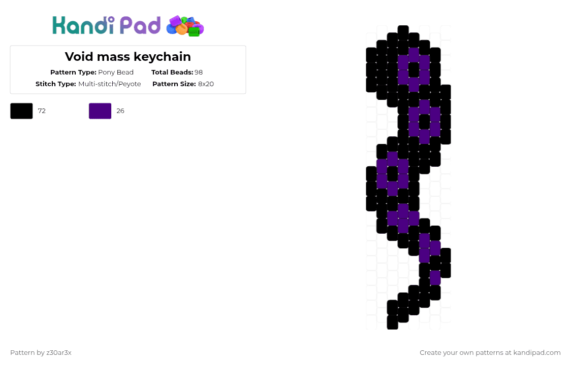 Void mass keychain - Pony Bead Pattern by deleted_user_549124 on Kandi Pad - black,purple,pressure,tentacle,void mass,roblox