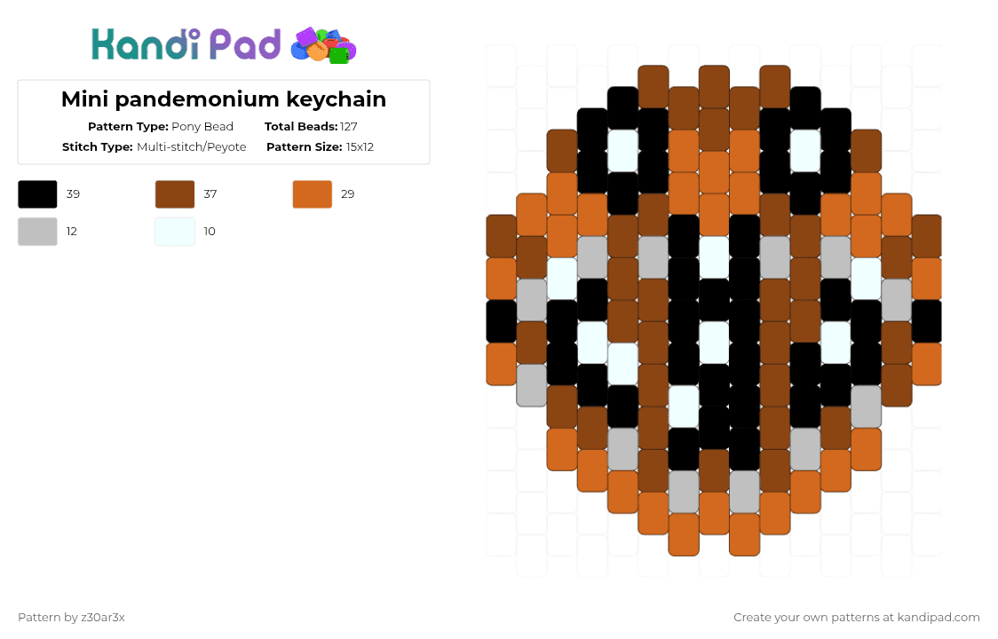 Mini pandemonium keychain - Pony Bead Pattern by deleted_user_549124 on Kandi Pad - orange,red,pandemonium,node monster,pressure,roblox,angler