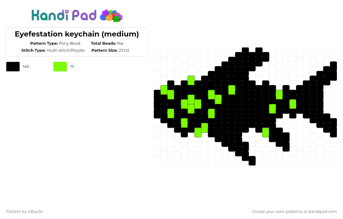 Eyefestation keychain (medium) - Pony Bead Pattern by deleted_user_549124 on Kandi Pad - black