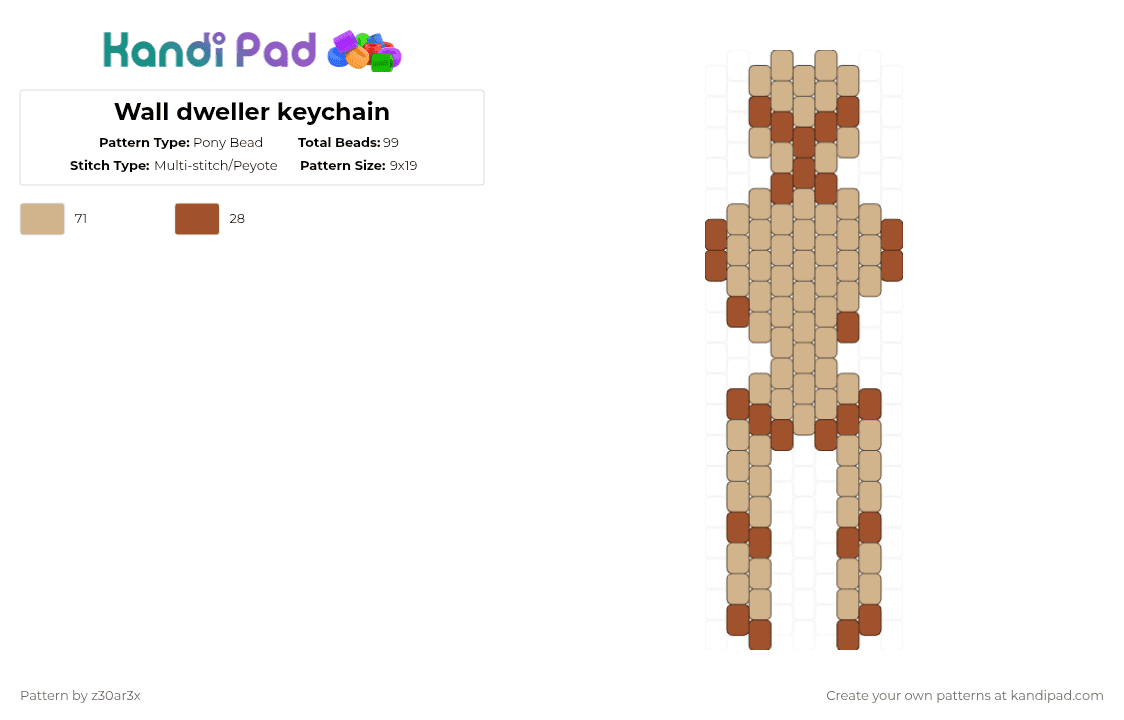 Wall dweller keychain - Pony Bead Pattern by deleted_user_549124 on Kandi Pad - red,beige,wall dweller,pressure,roblox,wall