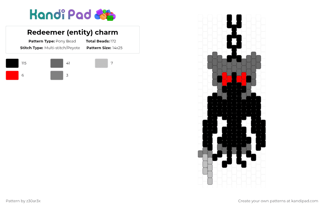 Redeemer (entity) charm - Pony Bead Pattern by deleted_user_549124 on Kandi Pad - black,gray,redeemer,entity,pressure,roblox