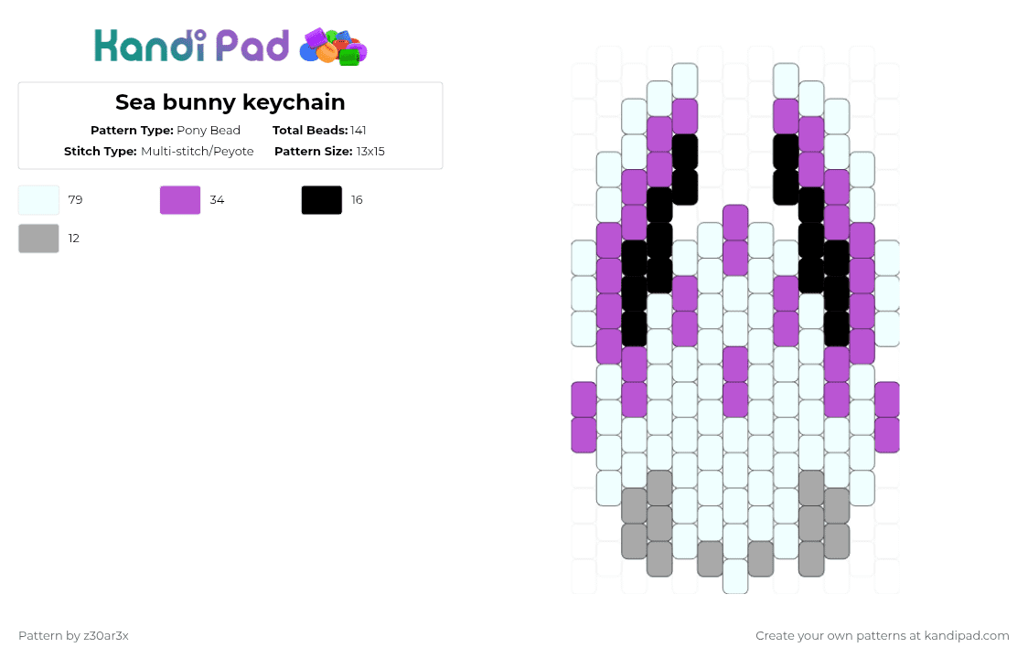 Sea bunny keychain - Pony Bead Pattern by deleted_user_549124 on Kandi Pad - white,beige,pink,sea bunny,pressure,roblox,bunny,wawa