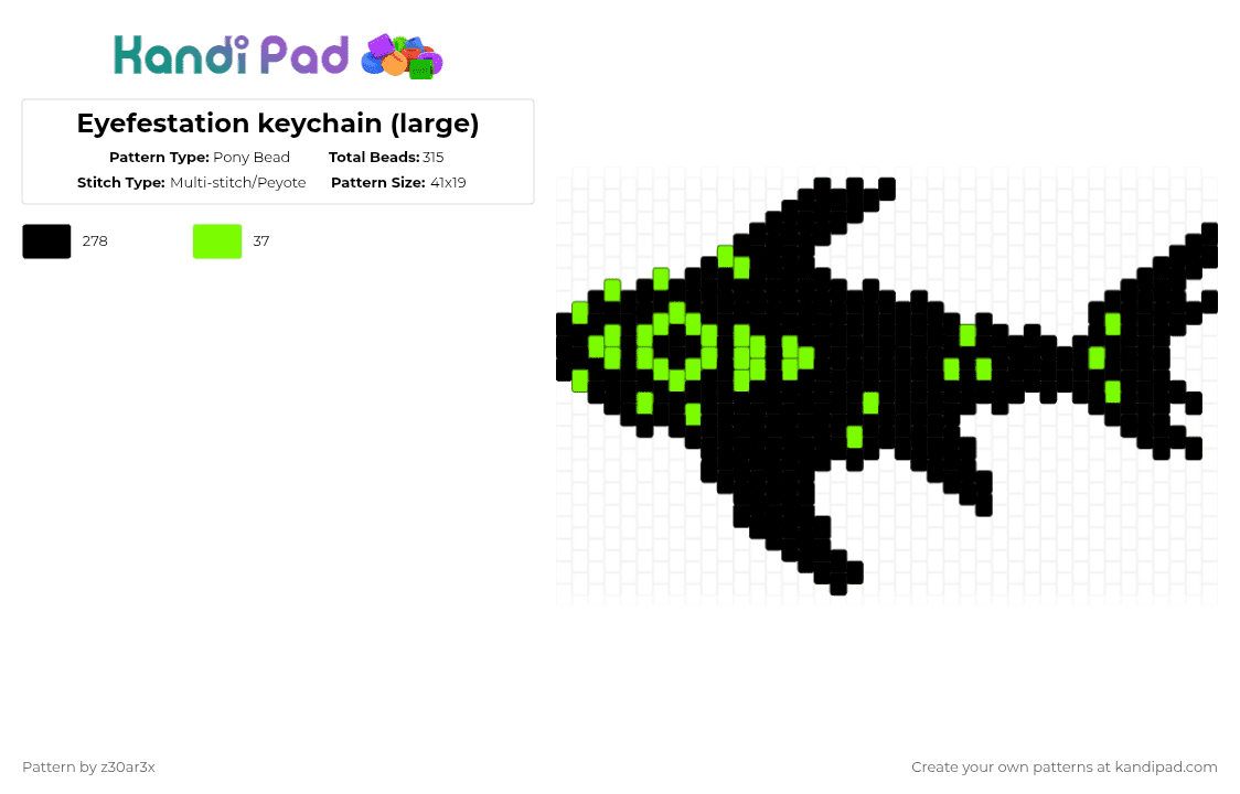 Eyefestation keychain (large) - Pony Bead Pattern by deleted_user_549124 on Kandi Pad - black,shark,pressure,keychain,roblox