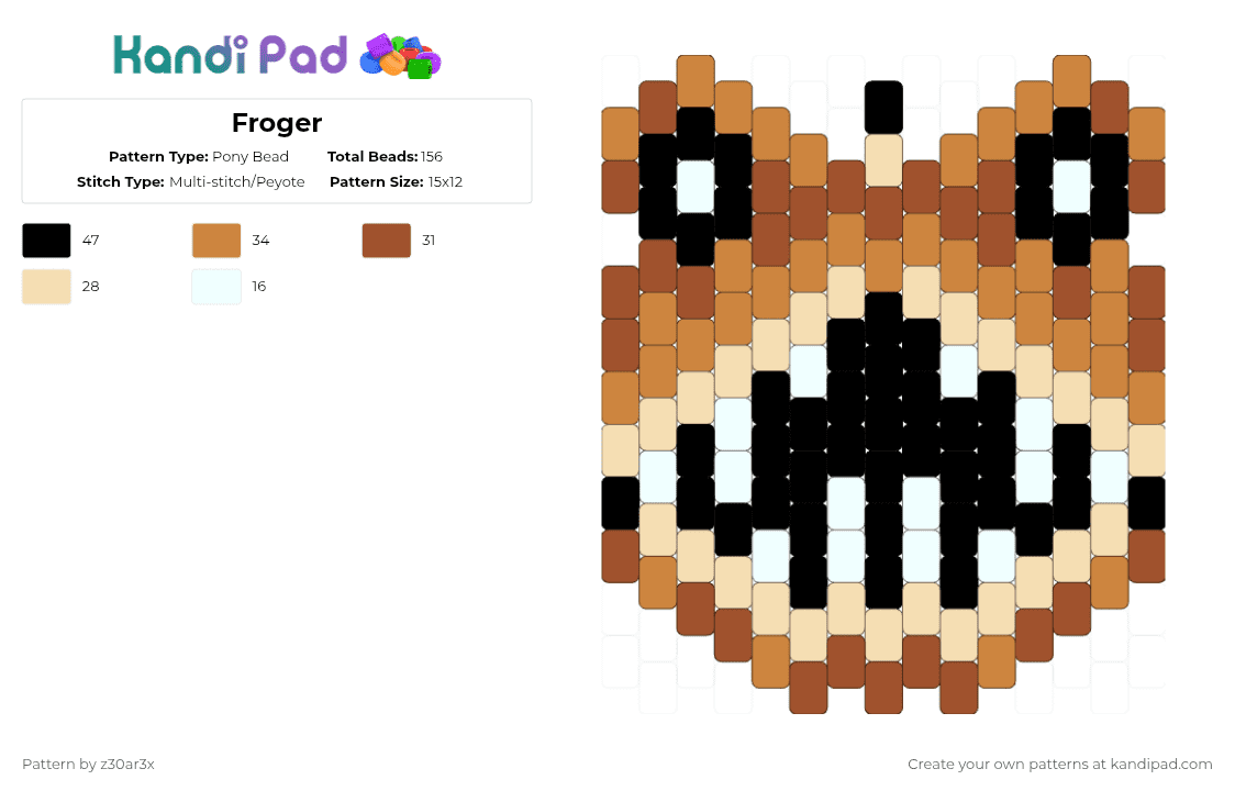 Froger - Pony Bead Pattern by deleted_user_549124 on Kandi Pad - red,orange,froger,node monster,pressure,roblox,angler