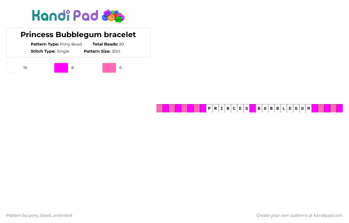 Princess Bubblegum bracelet - Pony Bead Pattern by pony_bead_unlimited on Kandi Pad - 