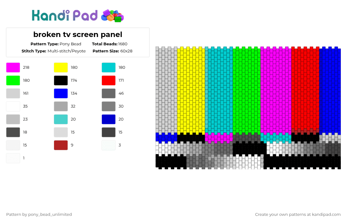 broken tv screen panel - Pony Bead Pattern by pony_bead_unlimited on Kandi Pad - light blue,pink,purple,colorful