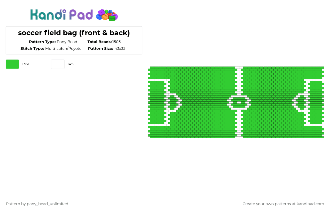 soccer field bag (front & back) - Pony Bead Pattern by pony_bead_unlimited on Kandi Pad - green,cotdsports