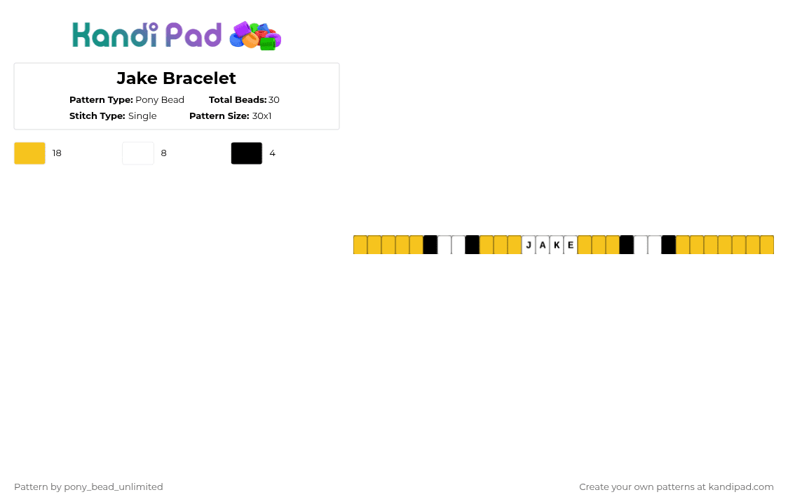Jake Bracelet - Pony Bead Pattern by pony_bead_unlimited on Kandi Pad - white,yellow